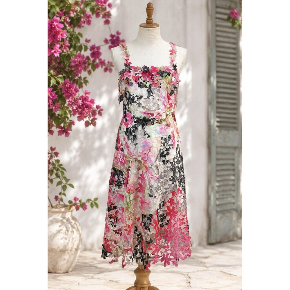 ELIE TAHARI Gelsie Floral Burnout Dress Satin Slip Romantic Cottagecore Size 8